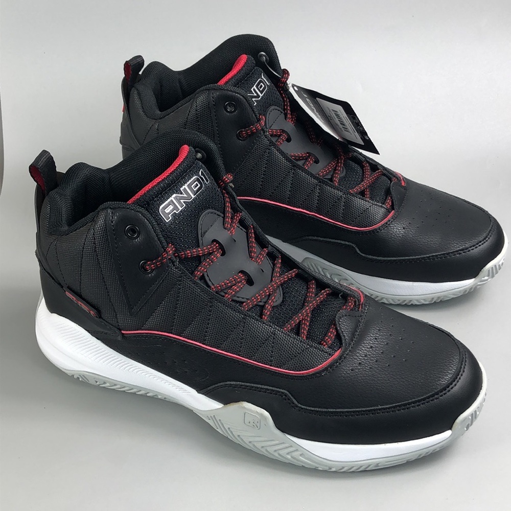 AND1 Men's Black Athletic Basketball Shoes with Red Accents Size 12